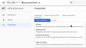 new project in Google API console, credentials