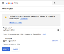new project in Google API console